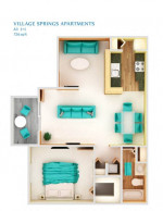 Floor plan of Village Springs Apartment #2805 featuring living area, kitchen, and bedroom layout.