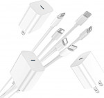 3-Pack iPhone 15 Charger 20W USB-C Fast Charging Block with Apple MFI