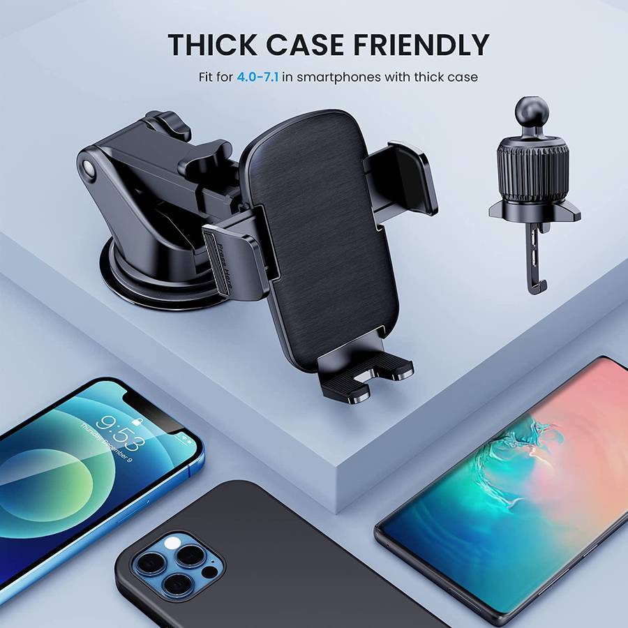 Phone Mount for Car Phone Holder [Military-Grade Suction & Stable Clip
