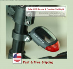 Solar Powered Bicycle Bright Red LED Rear Tail Light Flash or Static Any Bike FAST and FREE Shipping