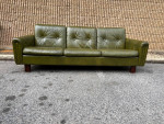 Mid Century Green Leather Upholstered Sofa