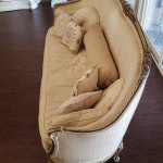 Louis XV Antique Style Cream Colored Sofa Couch with Pillows