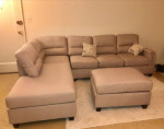 Brand New Reversible Sand Color Linen Sectional Sofa +Ottoman