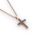 14k Solid Gold & Black Diamond Micro Cross Pendant