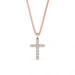 14k Solid Gold & White Diamond Micro Cross Pendant