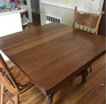 Refinished Antique square tiger Oak Kitchen table with one leaf