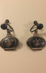 Antique Vintage Siam Sterling Silver Crown Shaped Earrings