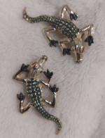 Rare Find - Set of 2 Vintage 1960's Gold Tone Alligator Pins