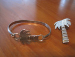 Vtg Sterling silver Palm Tree Bracelet and Pendant / Brooch