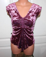 NEW Pretty SIZE SMALL Mauve Pink Low Cut Crushed Velvet Ruched Top