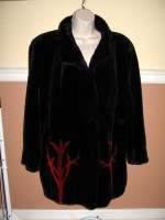 Fur Jacket Sheared Beaver Black Red Design Custom Womens Size 6-8 EUC