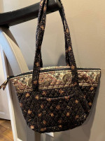 Vera Bradley Black/Beige Paisley Flower Shoulder Bag Purse Tote