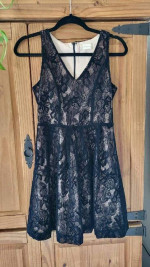 Ladies Small Black Velvet Lace Dress