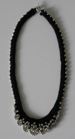 New Black Knit Necklace with Silver Beads