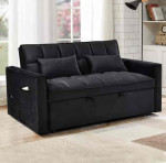 Convertible Velvet Sleeper Sofa 3-in-1 Pull Out Bed Folding Loveseat Couch Black