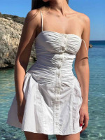 Ruched Button-Front Summer Dress