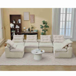 132" Modular Corduroy Sectional Sofa with 12 Pillows & Armless Design