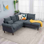 Panana Sectional Sofa Couch,Linen Fabric Couches for Living Room,L Shaped Couch, L Shaped Couch with USB Chaise (Grey - Scroll Arm, 5 Seats Corner with Built-in USB Chaise Tongue)