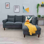 Panana Sectional Sofa Couch,Linen Fabric Couches for Living Room,L Shaped Couch, L Shaped Couch with USB Chaise (Grey - Scroll Arm, 5 Seats Corner with Built-in USB Chaise Tongue)