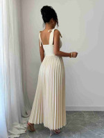 Pleated Tie-Shoulder Maxi Dress