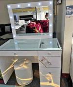New Makeup Vanity with Mirror, 12 LED Lights, Glass Top, 8 Drawers, Power Outlet and Chair