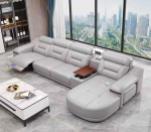 Italian Genuine Leather Sectional Sofa Set With Electric Recliner, Bluetooth Speaker and Projector by MANBAS