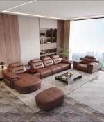 Italian Genuine Leather Sectional Sofa Set With Electric Recliner, Bluetooth Speaker and Projector by MANBAS