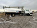 2013 Ford F750 boom truck with National Crane, 18-foot flatbed, 74,000 miles, in great condition