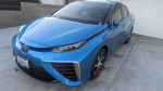 2017 Toyota Mirai in blue, hydrogen-powered electric vehicle with lane assist and heated seats.