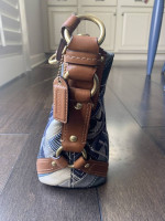 Coach Carly Patchwork Signature Hobo Handbag Denim Leather Indigo Blue