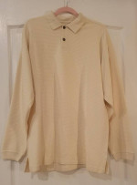 TOMMY BAHAMA Men’s Lt Yellow Silk & Cotton Ribbed Polo Shirt LS  LARGE