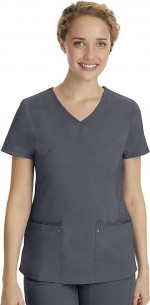 healing hands Yoga Scrubs Top, Purple Label, V-Neck, Large, Pewter