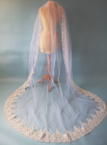 Couture Cathedral Veil Celeste 110" Long hand beaded