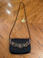 Beautiful Black Beaded Magid Soft Shoulder or Crossbody Bag with Tag