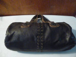 Betsey Johnson Brown Leather Grommet Beaded Barrel Bag Purse